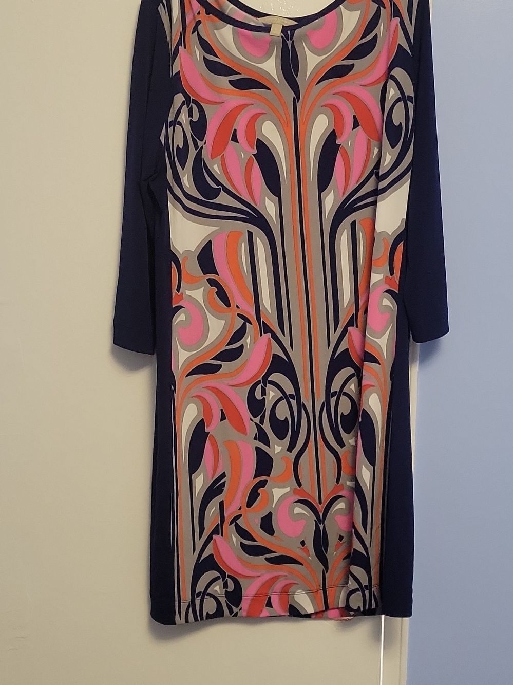 Banana Republic Navy Multicolor Long Sleeve Printed Sheath Dress